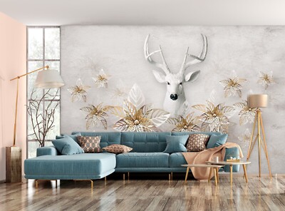 3D White Deer Statue G5981 Wallpaper Wall Murals Removable Self-adhesive Erin