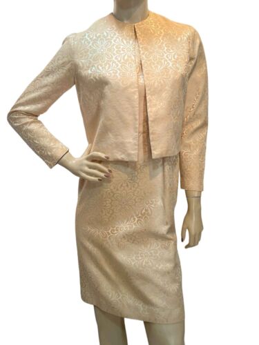 S Vtg 50s 2 Pc Dress Peach Suit + Jacket Jonathan 