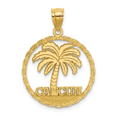 14K Gelbgold Cancun unter Palme im runden Rahmen Anhänger