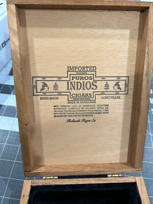 RARE Trapezoid Puros Indios Piramide 7'' Wood Cigar Box w/ Metal Clasps Velvet