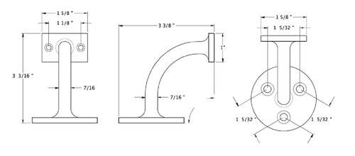 Deltana HRC175 Handlaufhalterungen aus massivem Messing | 3-1/4 Ausladung | 10 Ausführungen - Bild 2 von 12