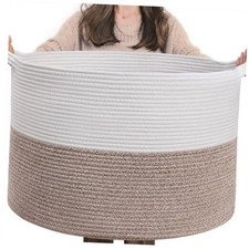 XXXLarge Cotton Rope Basket 21.7" x 21.7" x 21.7"D x 13.8"H White  Brown