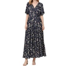 Baltic Born Navy Floral Maxi/Midi Tiered Short Flutter Sleeves Dress Cottagecore