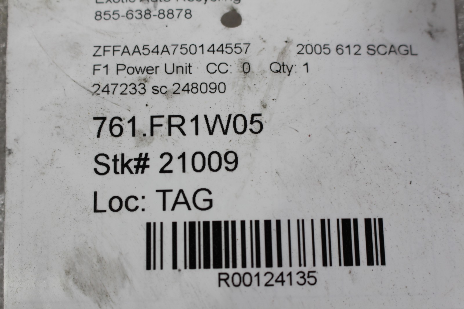 Ferrari 612 Scaglietti, F1 Power Unit, Used, P/N 247233