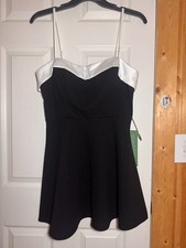 NWT B. Smart Black White Satin Trim Fit & Flare Mini Dress Size 14 Party