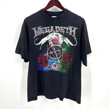Vintage 90s MEGADETH Tour Concert Tee Heavy Metal T Shirt Size XL Thrash Speed