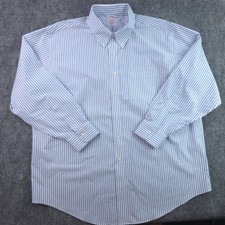 Brooks Brothers Dress Shirt 17 34 Traditional Non Iron Stretch Blue Striped