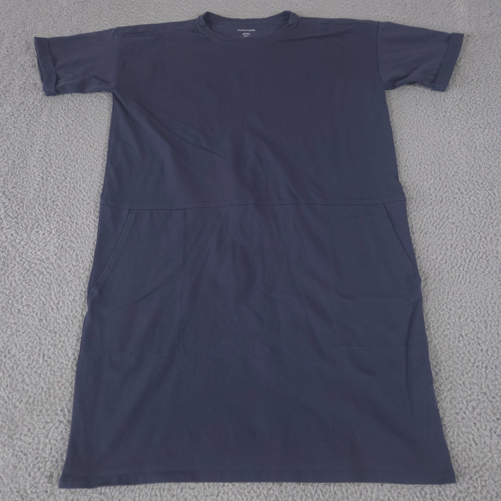 Eileen Fisher Dress Womens Small Navy Organic Cotton Pockets Shirt Loose Casual