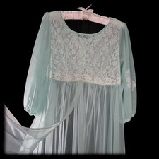 60s Vintage MISS ELAINE Sheer BABYDOLL Peignoir ROBE CHIFFON Nightgown Cover S/M