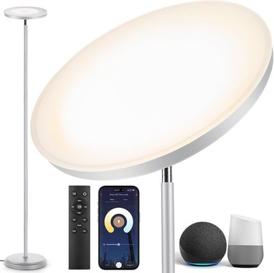 OUTON Stehlampe 30W 3000LM WiFi dimmbar Alexa Google App Fernbedienung Silber Gr