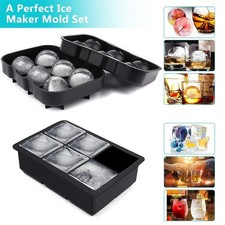 Ice Cube Tray Mold Set Large Sphere Ball Square Silicone Maker Whiskey Cocktail