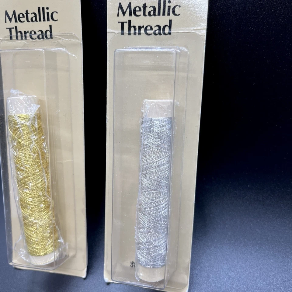 Vintage 1991 Dritz Metallic Thread Silver Gold 30 Yards Each in Sealed Packages - Image 3 of 4