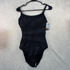 Women's Mesh Front Medium Coverage One Piece Swimsuit - Shade  Shore Black M