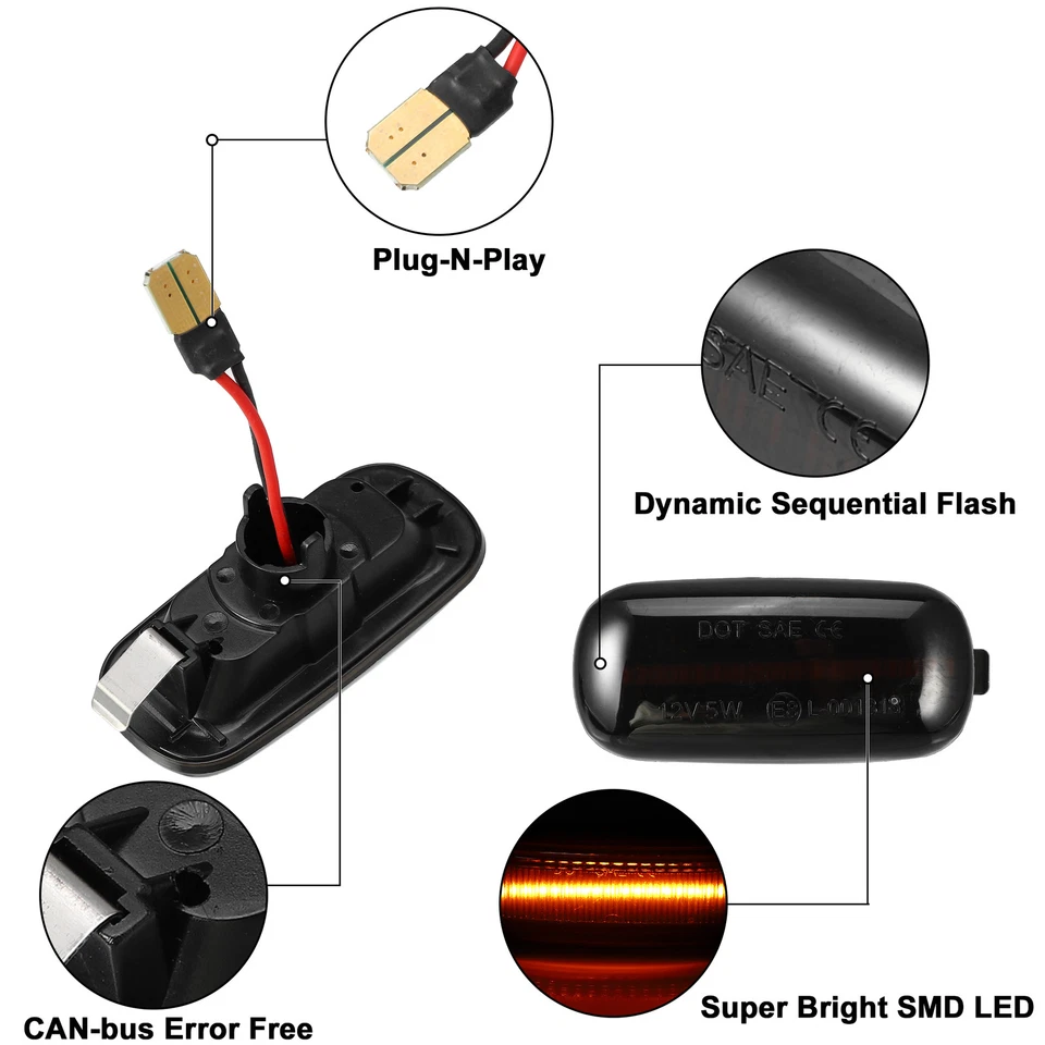 1 Pair Car LED Side Marker Lights 8E0949127 for Audi A4 S4 RS4 B6 B7 B8 Black - Image 3 of 4