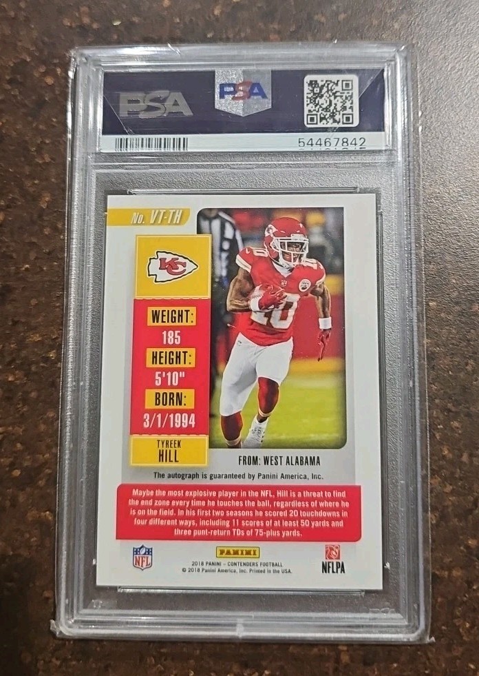 2018 Panini Contenders Tyreek Hill Veteran Ticket Cracked Ice Auto /24 Psa 9 view 2