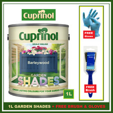 Cuprinol BARLEYWOOD 1L Garden Shades Furniture Sheds Wood Paint + FREE BRUSH &