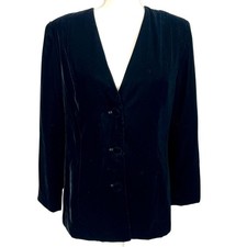 VTG Talbots Black Velvet Button Up Formal Blazer Petites 12 Lined Elegant USA