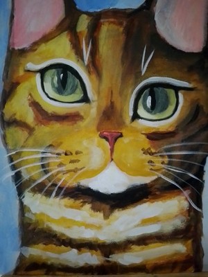Katze Gemälde Vintage Stil Impressionismus Leinwand auf Karton Original Handarbeit