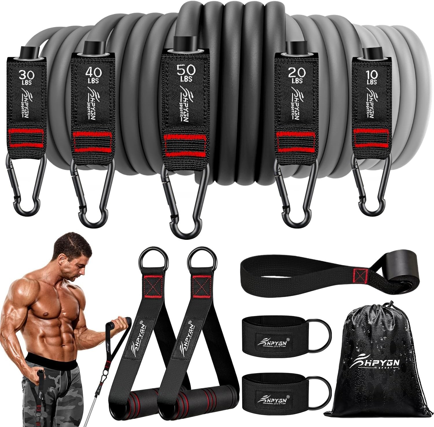 Resistance Band with Handles & Door Anchor and Ankle Straps, for Exercise, Fi...