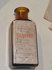 Antique Heroin 500 Tablet 1/12 Dispensing Apothecary Bottle Heroine United Drug