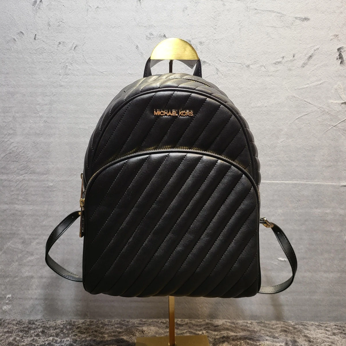 Michael Kors Quilted Backpack Womens Black Leather Gold Zip Medium Purse Bag MK Michael Kors Women main image 4