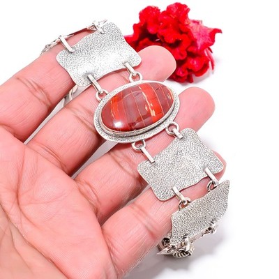 Snake Skin Jasper - Australia 925 Sterling Textured Silver Bracelet 8.99'' B84344