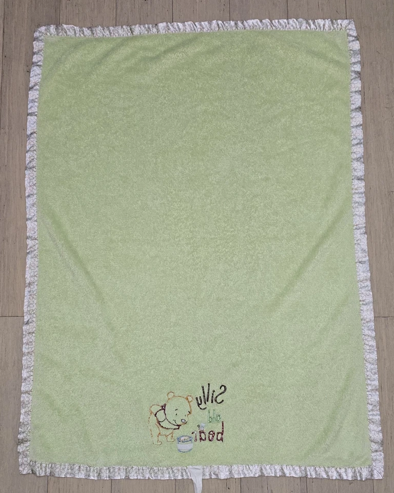 Winnie The Pooh Silly Old Bear Green Blanket Lovey Satin Edge 29x38 - Image 3 of 4