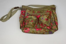 Bolso Bandolera Ajustable Multi Bolsillo Lona Verde Rosa Floral Aceitoso