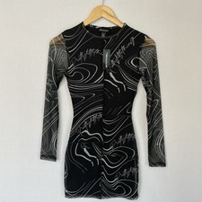 PRETTY LITTLE THING Size 2 Black & Gray Mesh Contrast Panel Bodycon Dress NEW