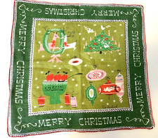 Vtg Pat Prichard Handkerchief Mcm Merry Christmas W Ornaments 14x15 Vtg Pat Prichard Handkerchief Mcm Merry Christmas W Ornaments 14x15