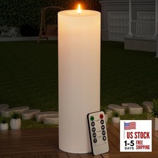 14" x 4" Large Outdoor Candle with Timer Waterproof Flickering 14in-1Pack White