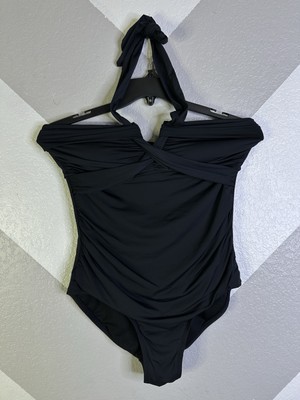 Kona Sol Women's 1 piece Swim Suit, Black Halter Tie, L, Large