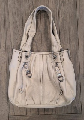 Makowsky Light Beige Genuine Leather Handbag Silver Logo Hardware POCKETS GALORE