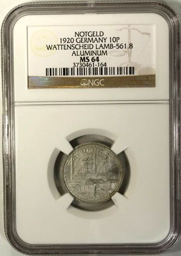 Germany 10 Pfennig 1920 NGC MS 64 UNC City of Wattenscheid Lamb- 561.8