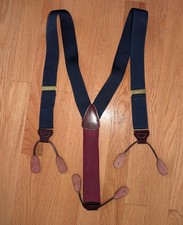 Trafalgar Suspender Blue Red Y Back Brass Hardware Leather Button Hook