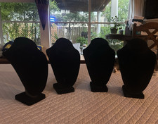 Lot of 5 Black velvet Necklace wood Display Bust Neck Forms 7 x 10