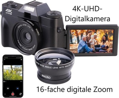 NEU UHD Digitalkamera Makrolinse WLAN für Fotos Videos Geschenk Heimkino Selfies