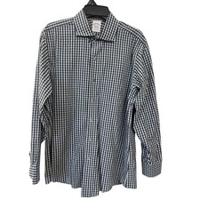 Brooks Brothers Regent Fit Gingham Dress Shirt Mens 16-33 Navy Blue White Cotton