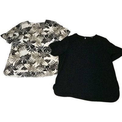 Primark Womens Blouse Lot Black & Floral Sz 12 Basics Short Sleeve Casual