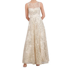 Eliza J NWT Petite Sequin Illusion Yoke Sleeveless Gown Size 12P Champagne Gold