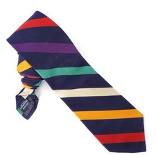 Lands End Repp Tie 66" x 3-1/2" Stripe Multi Color 100% silk Made in the USA