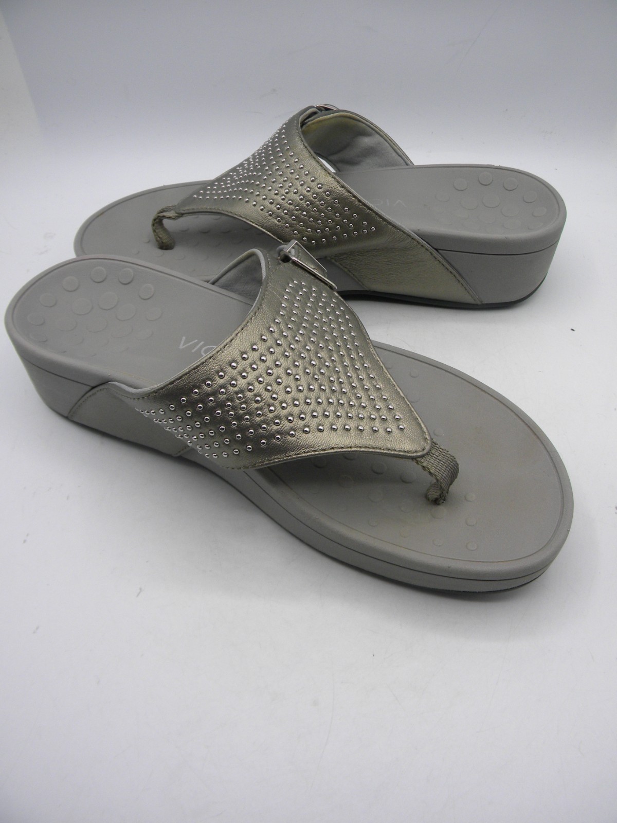 VIONIC Capitola Pewter Leather Platform Wedge Stu… - image 9