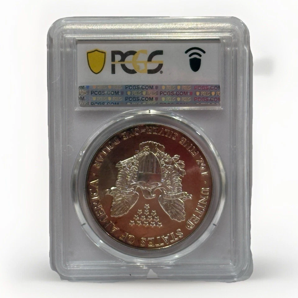 1988 One Dollar American Silver Eagle PCGS MS67 Toning Toned Coin Early date NR - Image 2 of 3