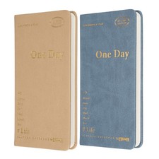 2Pcs Daily Planner Notebook, 7 x 3.8" to Do Notebook, Blue, Brown
