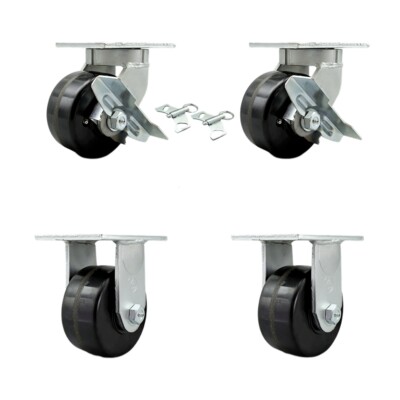 6 Inch Heavy Duty Phenolic Wheel Caster Set 2 Swivel Lock and Brake 2 Rigid SCC