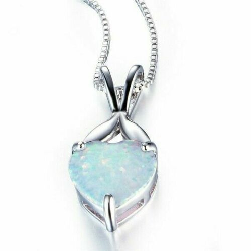 Fire Fashion Pendant Necklaces Opal Chain Heart Silver Jewelry 925 Wedding White - Picture 5 of 13