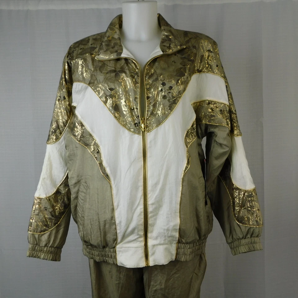 Chándal de nailon vintage años 80 90 NOS Active Frontier para mujer color topo, mediano #3806 Foto 2 de 4