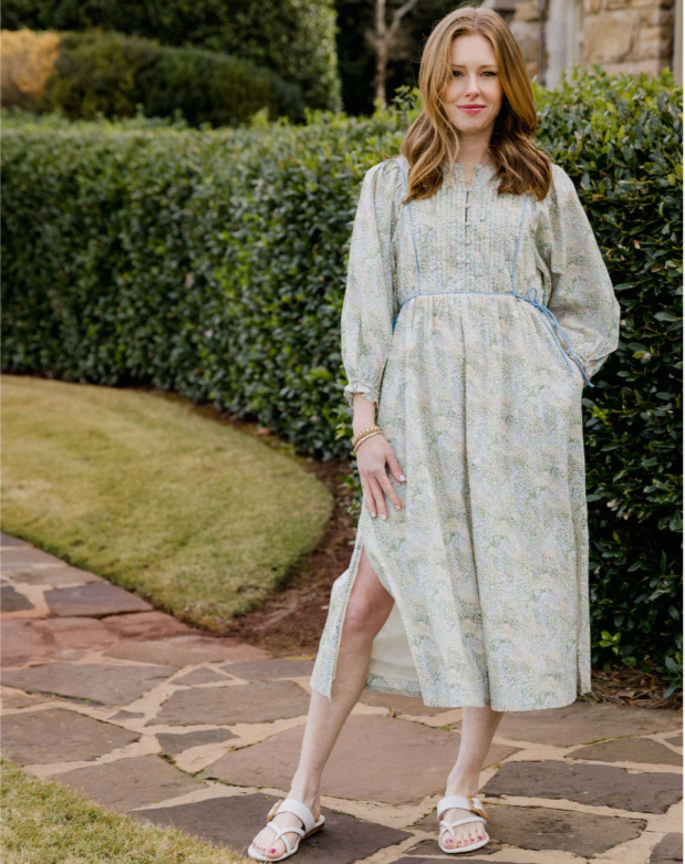 Baybala Womens XS Multi Midi Dress Cotton Voile Pintuck Mallie Pebbles