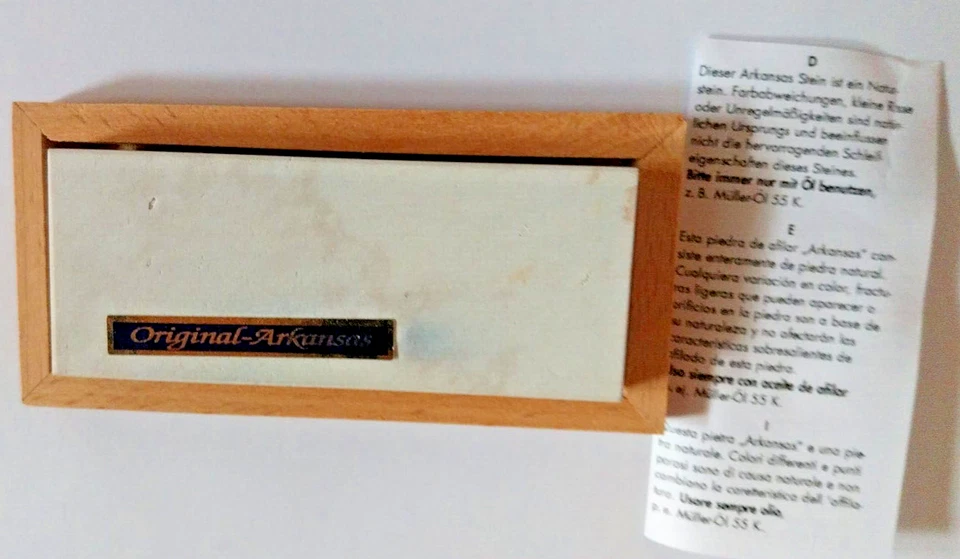 Original Natur Arkansas Abziehstein Schleifstein Ölstein in Holzbox mit Spez. Öl - Bild 3 von 4