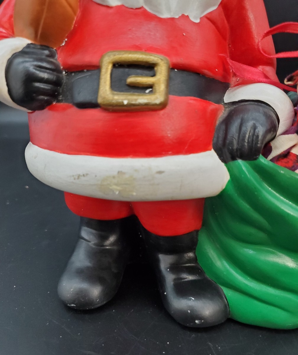 VTG 70s Chalkware Plaster Santa Claus w/ Toy Bag Christmas Statue